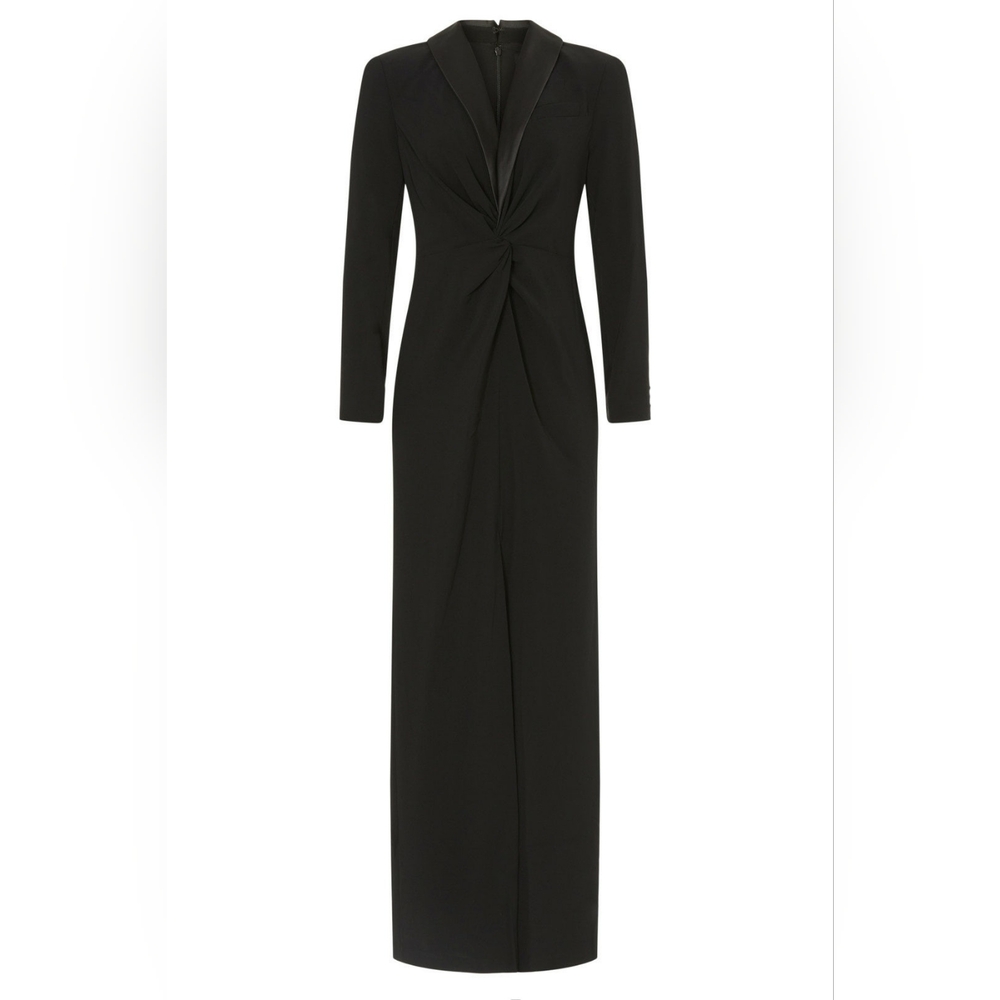 Ralph Lauren Crepe Long-Sleeve Gown Dress Women's 14/16 Tuxedo Black Tie Formal - Picture 7 of 8